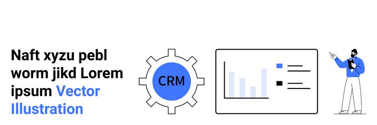 crm gear with graphs and analyst presenting data vector image