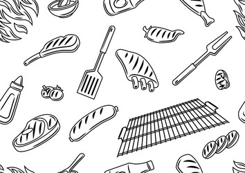 bbq seamless pattern with grill objects and icons vector