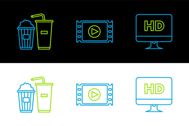 set line computer pc monitor with hd video vector image