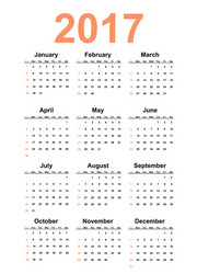 Simple calendar 2017 year vector