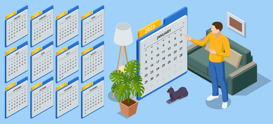 isometric calendar for 2023 year stationery vector