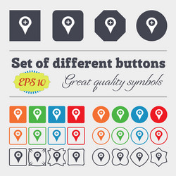 Plus map pointer gps location icon sign big set vector