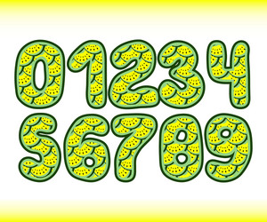 yellow watermelon numbers 1234567890 vector