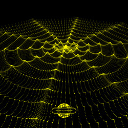 array with dynamic particles wavy grid background vector image