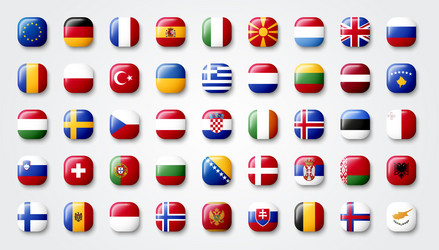 Europe flags rounded square badge or button style vector