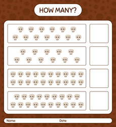 how many counting game with skull worksheet vector image