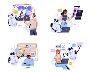 set of artificial intelligence ai helpers vector image