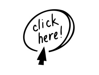 click here doodle button hand drawn sketch cursor vector image