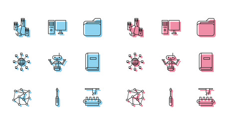 set line neural network screwdriver computer vector image