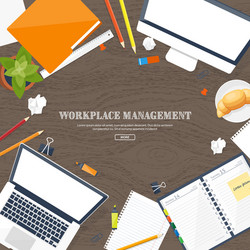 workplace with table and computer laptop vector image