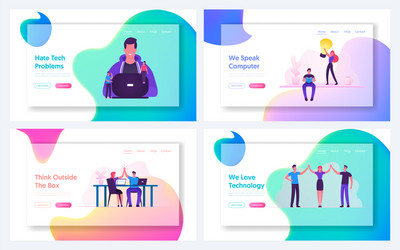coding work and highfive website landing page set vector image