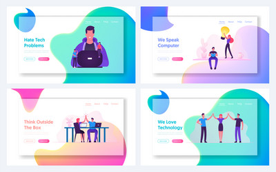 coding work and highfive website landing page set vector