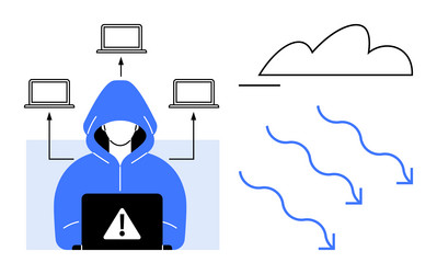 cybersecurity threat with hacker and data flow vector image