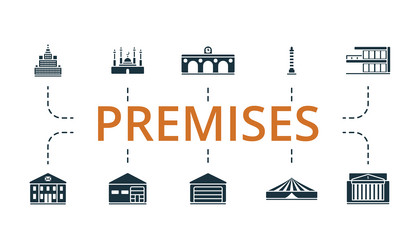 Premises icon set monochrome simple vector