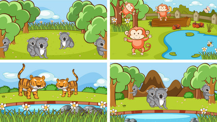 Scene with many animals at zoo Royalty Free Vector Image