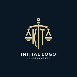 kt initial logo with scale of justice and shield vector image