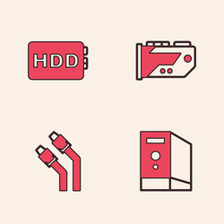 set case of computer hard disk drive hdd video vector