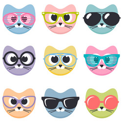 set of cartoon cats with sunglasses vector