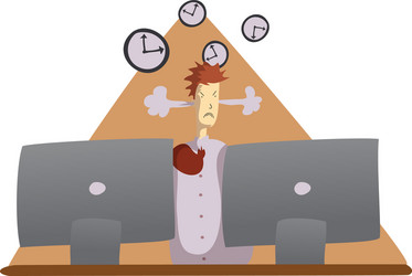 angry man sits at a table with two computer vector image