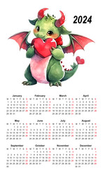 calendar 2024 dragon watercolor chinese template Vector Image