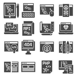 web development icons set gray color vector