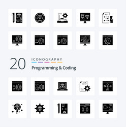 20 programming and coding solid glyph icon pack vector image