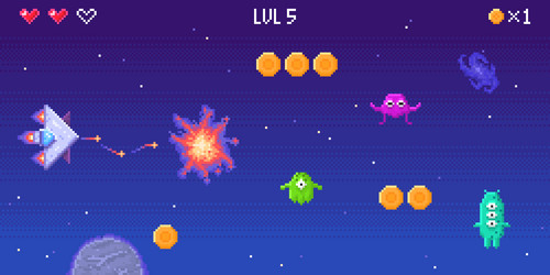 retro space invader pixel art game scene vector image
