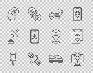 set line push pin monitor with location marker vector image