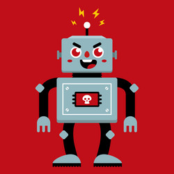 an evil robot that has broken vector image