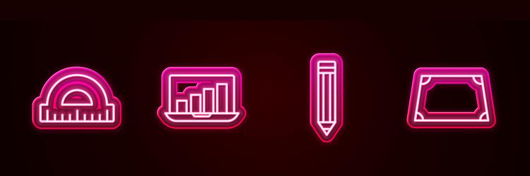 set line protractor laptop with graph chart vector image