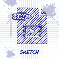 sketch line mp4 file document download button vector image