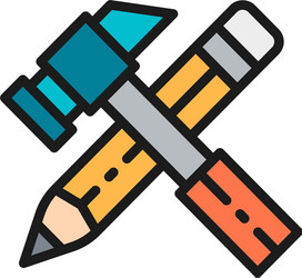 working tools hammer with pencil flat color icon vector