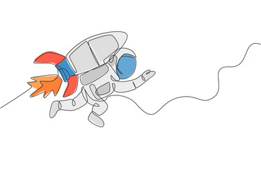 One continuous line drawing spaceman on spacesuit Vector Image
