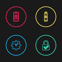 set line time management lock and check mark usb vector image