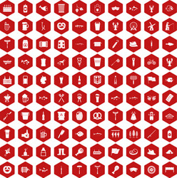 100 beer icons hexagon red vector