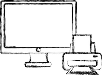 computer display with printer vector image