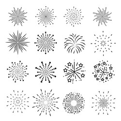 firework line icon set and happy new year vector image
