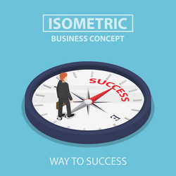 isometric businessman standing on success compass vector