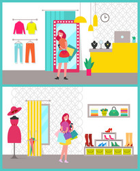 Women shopping posters set vector