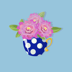 A blue cup decorated with polka dots used vector