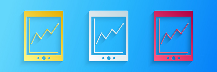 Paper cut tablet with statistic graph chart icon vector