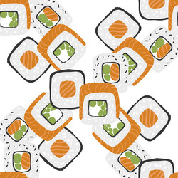 Seamless pattern with variation sushi roll vector