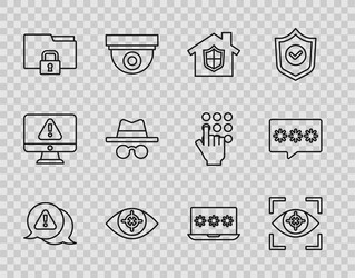 set line exclamation mark in triangle eye scan vector image