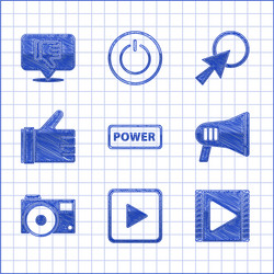 set power button play in square video megaphone vector image