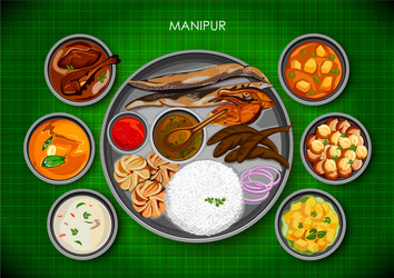 traditional manipuri cuisine and food meal thali vector