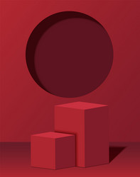 3d cube podium display mockup on red abstract vector image