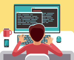 Man Working on Computer with Code vector image