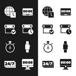 set calendar and clock with check mark world time vector image