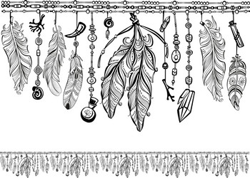 background with feathers and pattern brush vector image