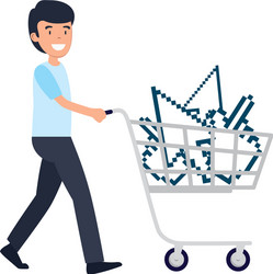 Man with shopping cart and arrows mouse pointers vector